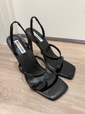 Steve Madden Black Patent Strappy High Heel Sandals